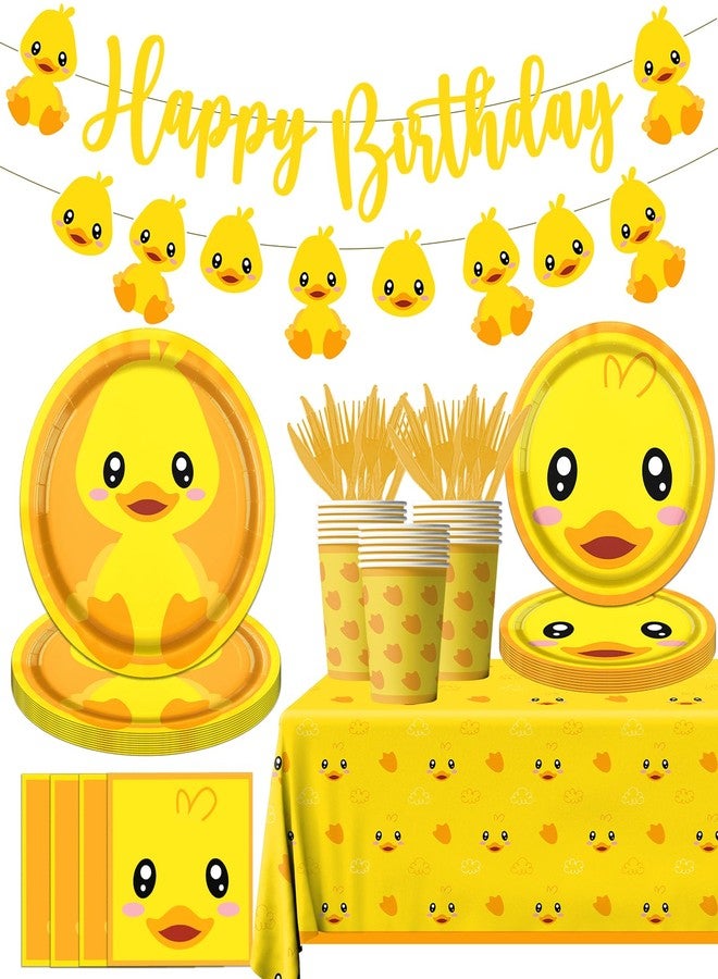 Dydamud Rubber Duck Party Supplies,Happy Birthday Duckie Tableware Set Duck Plates Yellow Baby Shower Napkins Cups for Waddle It Be Gender Reveal Party,One Lucky Duck Birthday Decorations - Image 1